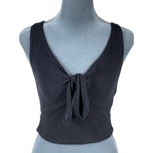 Abercrombie & Fitch Black Ribbed Tie Front Babydoll Crop Tank Top Small Coquette